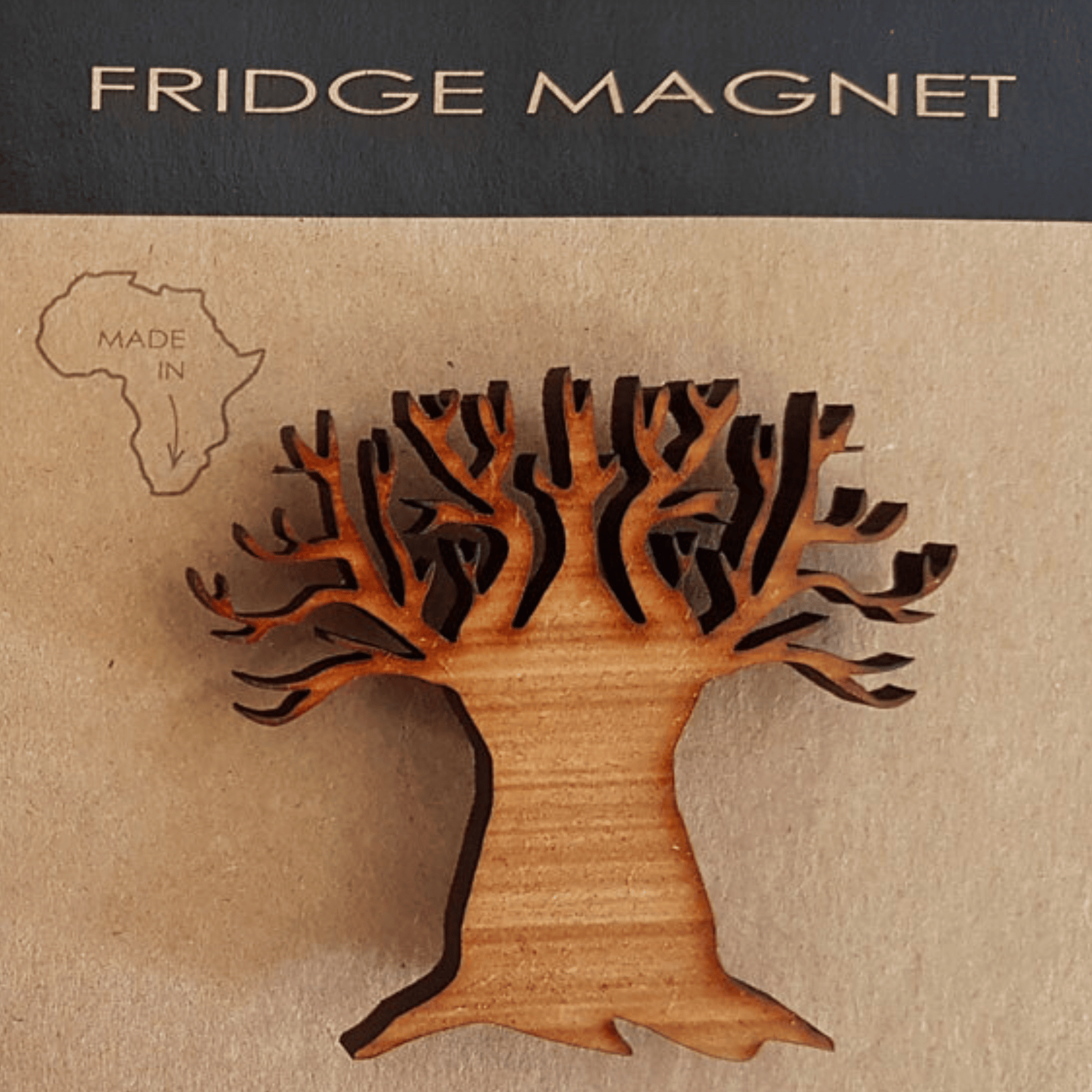 Wooden baobab tree fridge magnet.