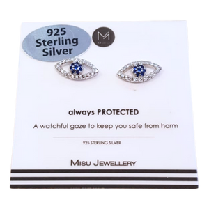 925 Sterling Silver Evil Eye Earring Studs