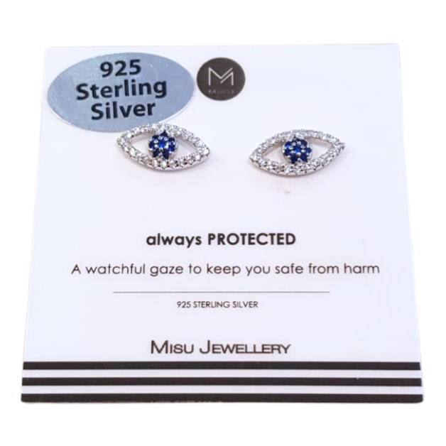 925 Sterling Silver Evil Eye Earring Studs