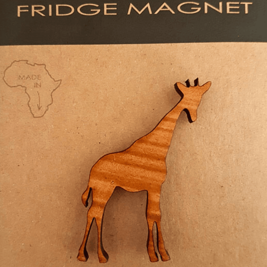 Wooden giraffe fridge magnet.