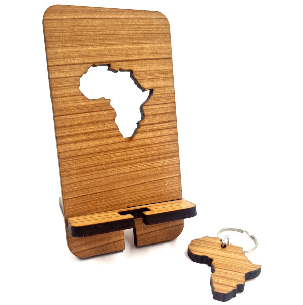 Wooden Africa phone stand.