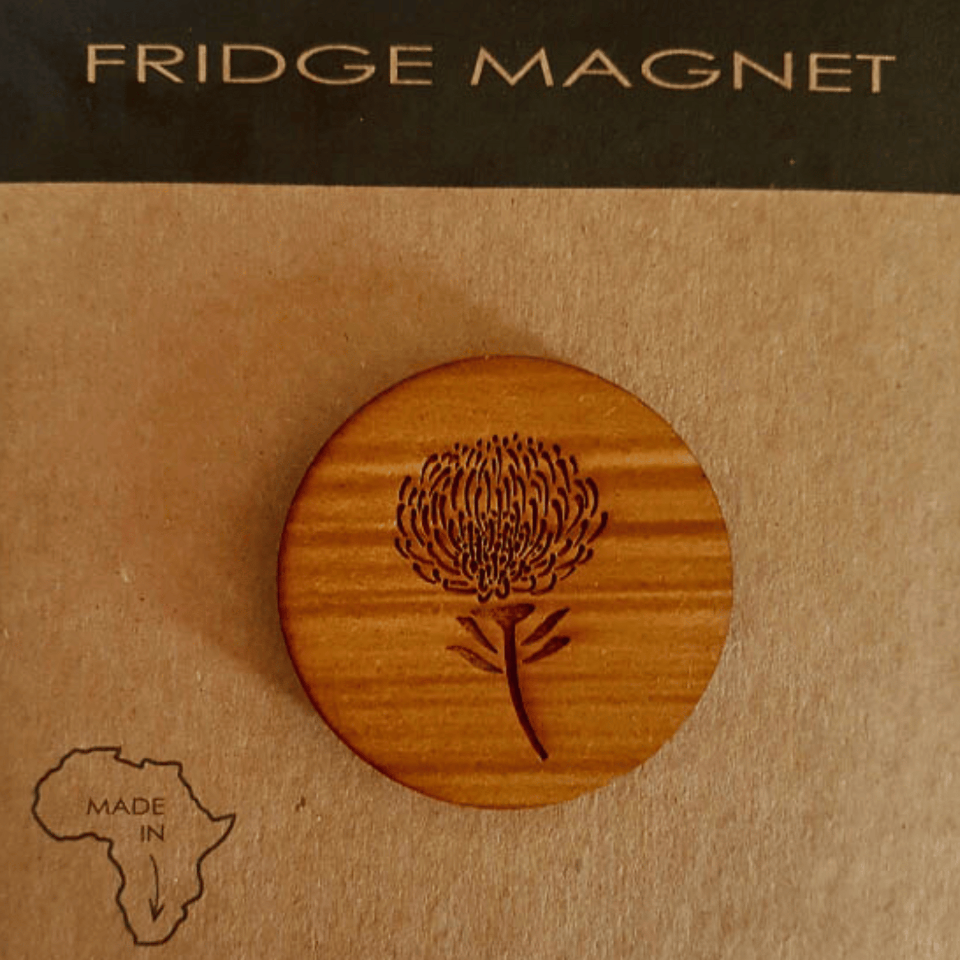 Wooden protea fridge magnet.