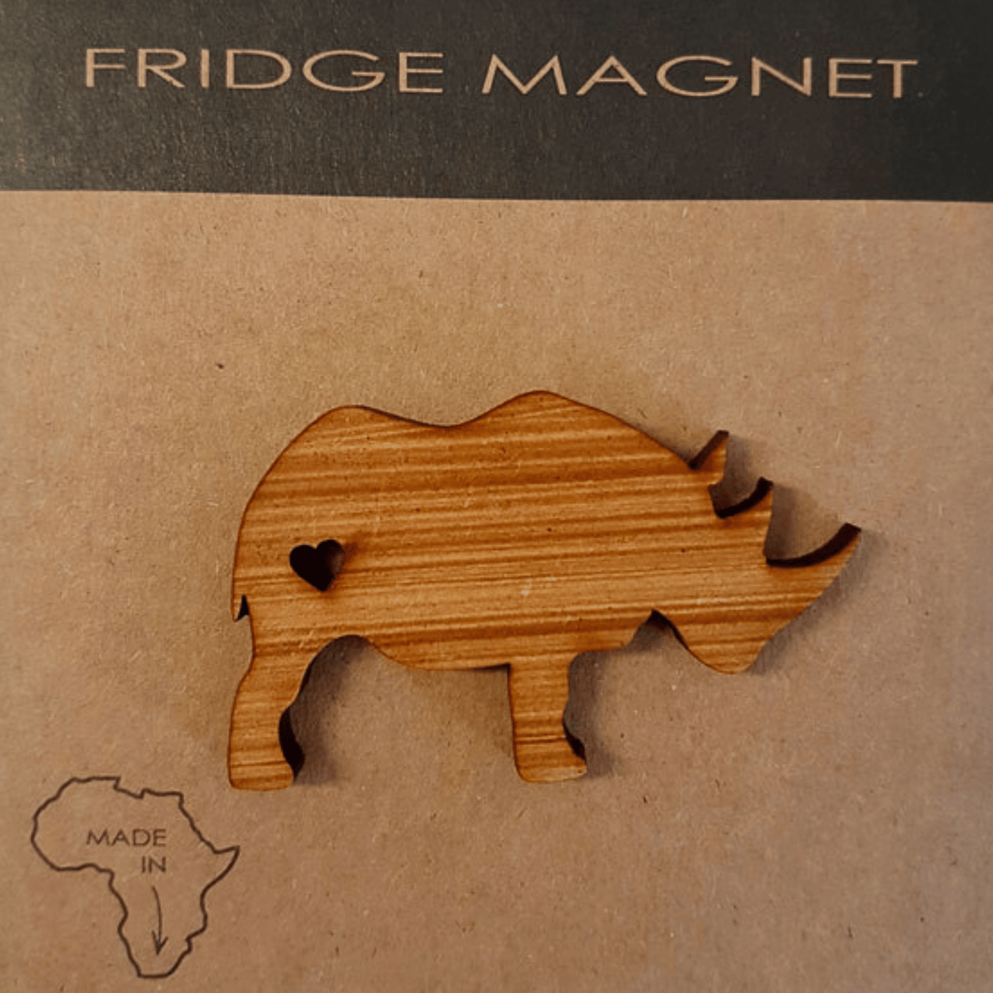 Wooden rhino fridge magnet.