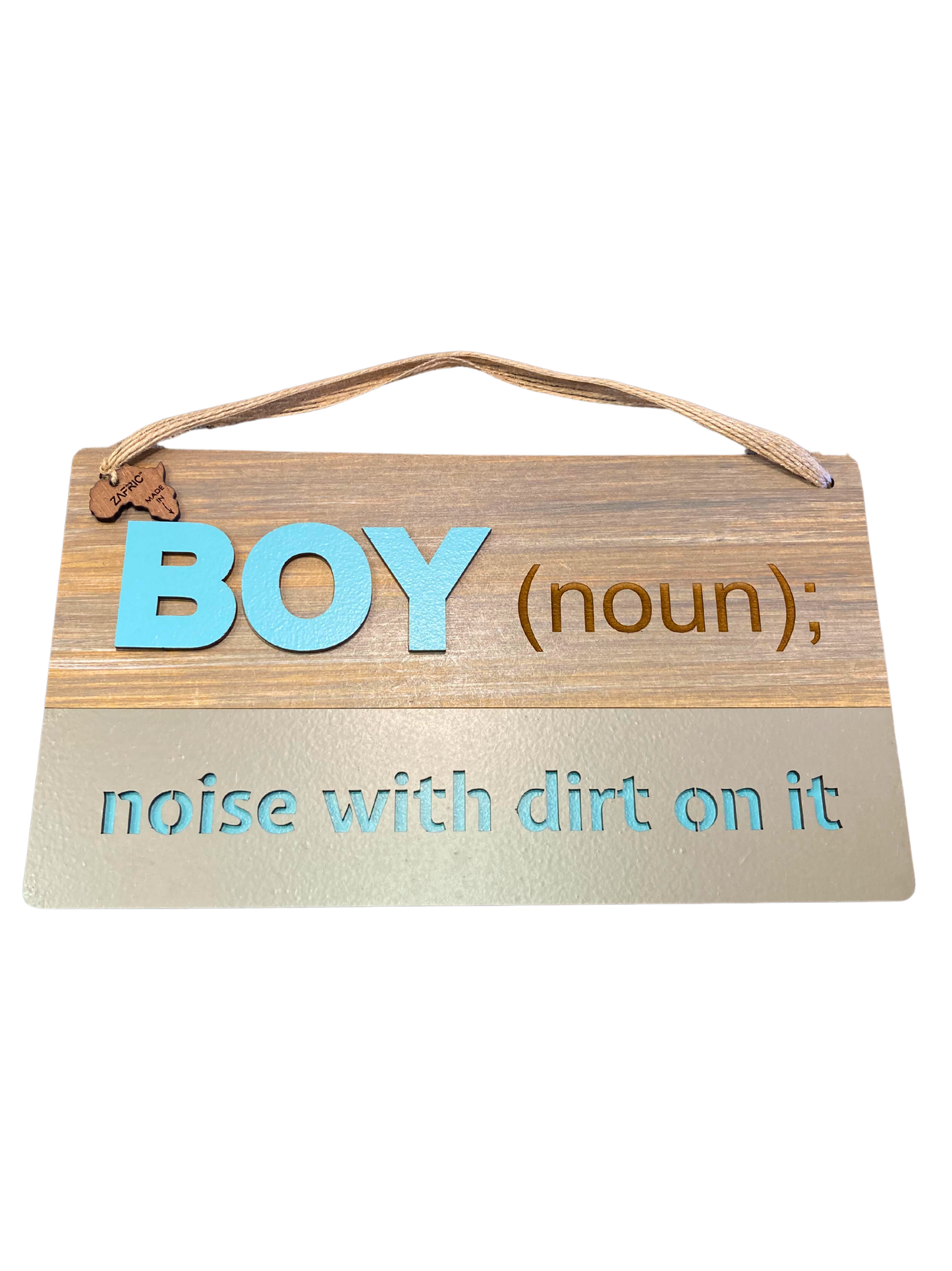 Hanging wood "boy" sign.