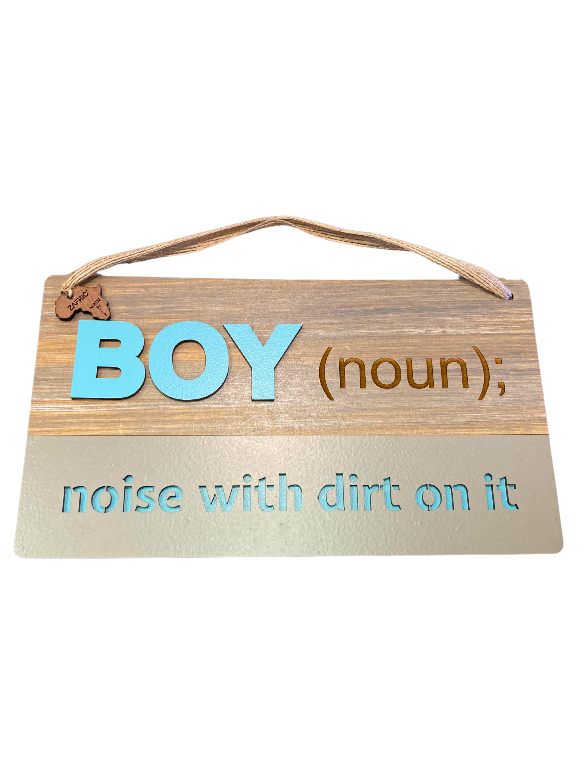 Hanging wood "boy" sign.