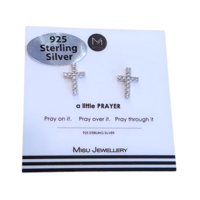 Sterling silver cross earring studs.