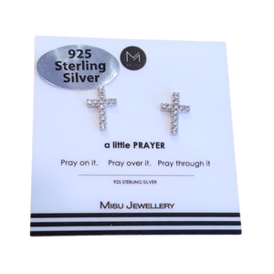 Sterling silver cross earring studs.