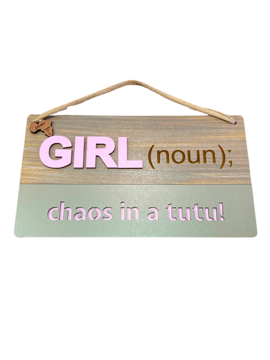 Wooden "girl" sign.