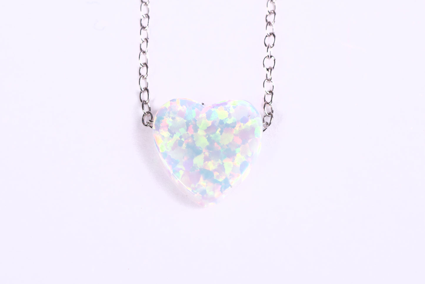 Sterling silver opal heart necklace.