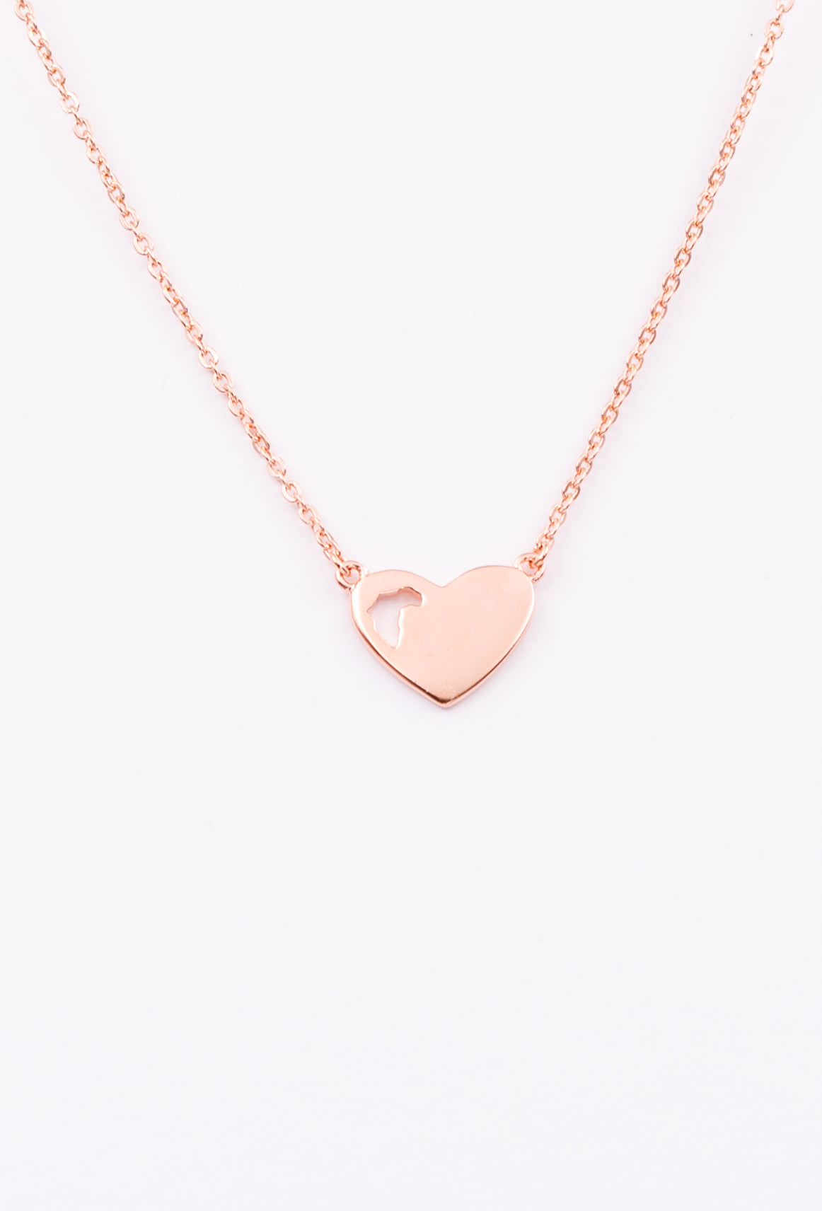 Rose gold Africa heart necklace.