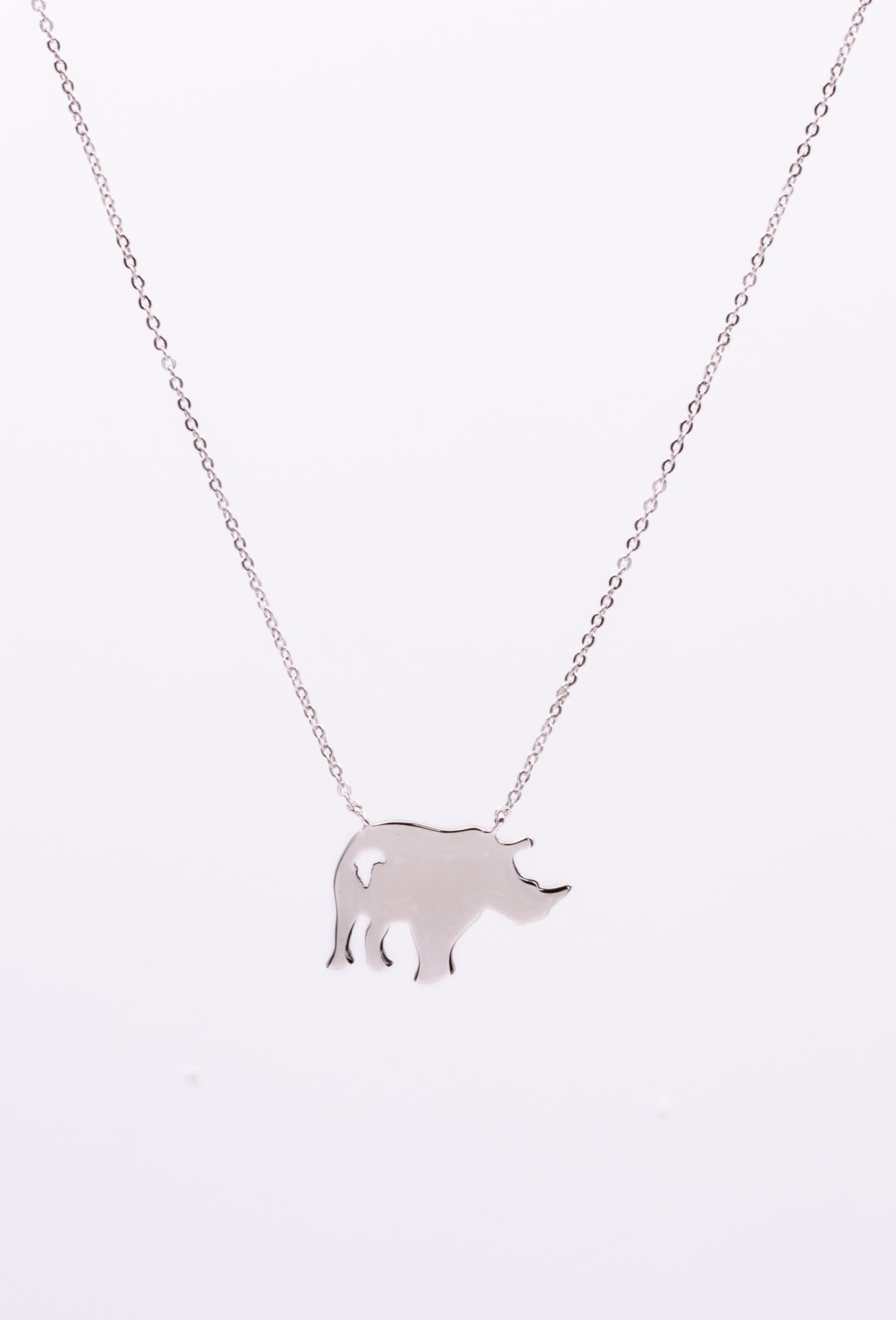 Sterling silver rhino necklace.