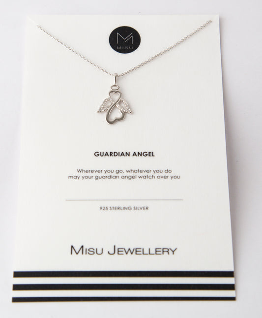 Sterling silver guardian angel necklace.